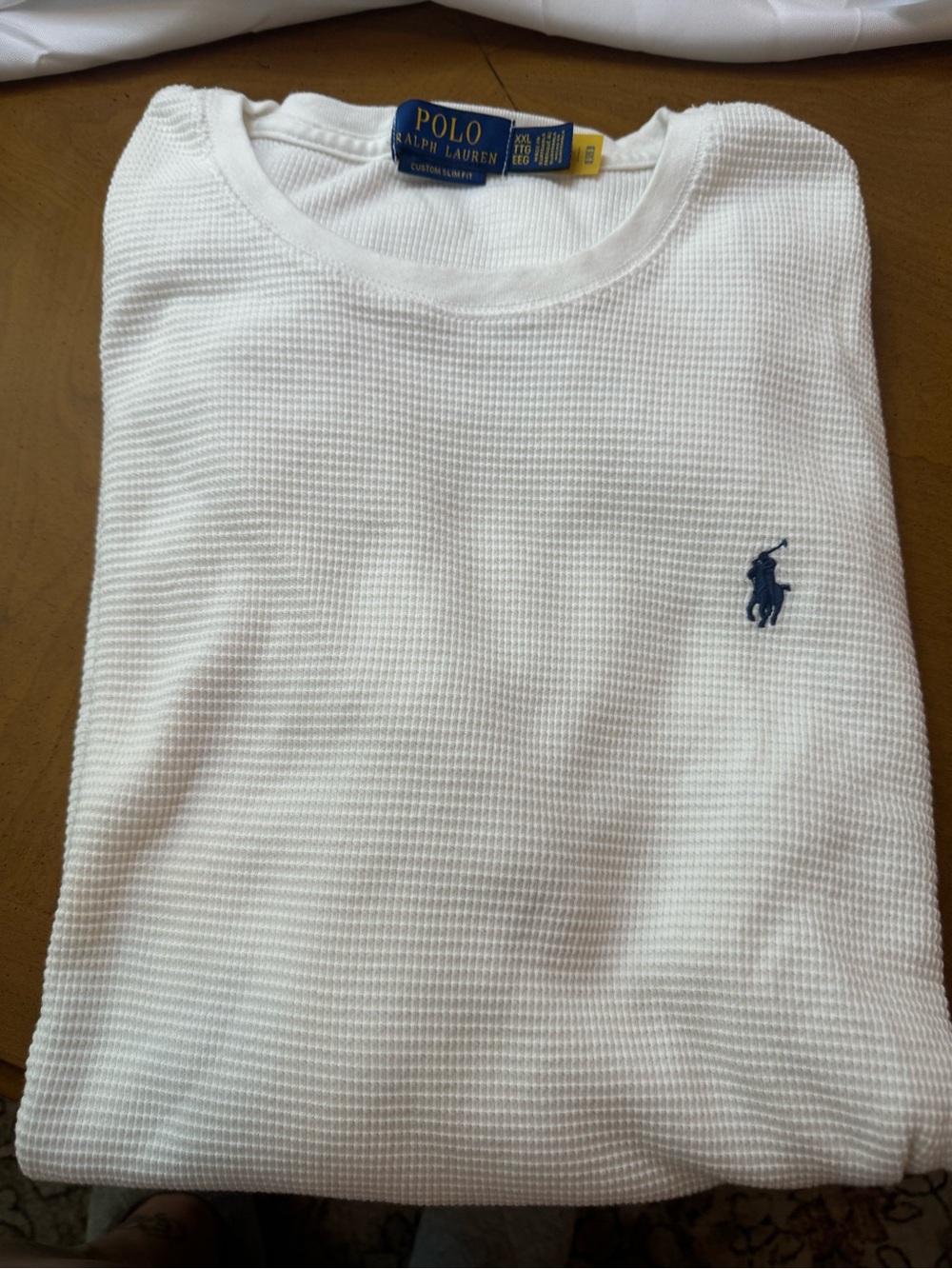 Polo by Ralph Lauren White Crewneck Waffle Knit Sweater with Navy Logo